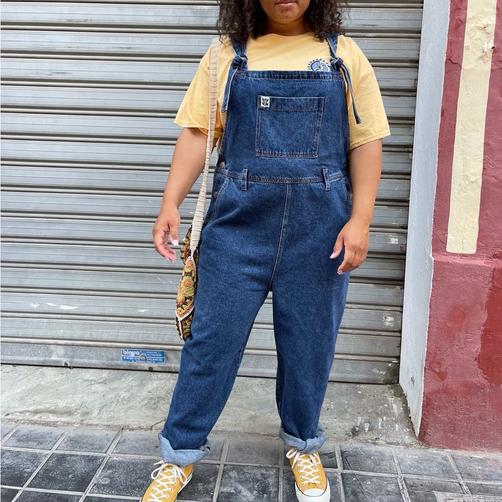 Lucy & Yak Atlas Dungaree in Organic Mid-Wash Blue Denim